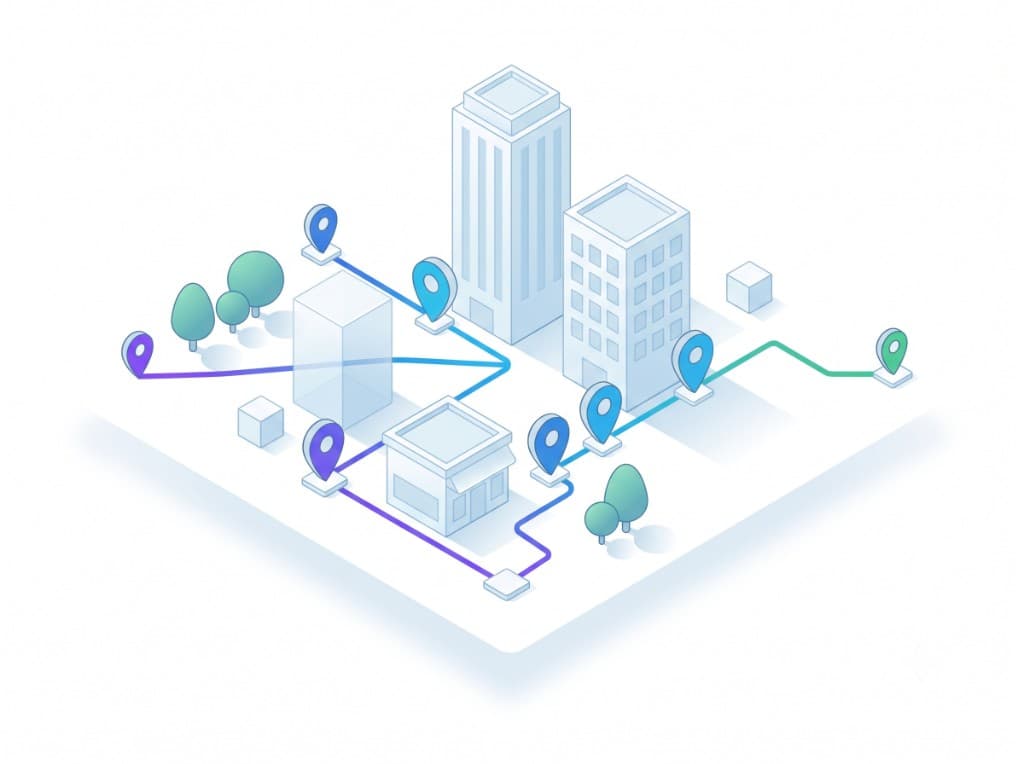 Isometric blue map illustration representing MapQuest geospatial services