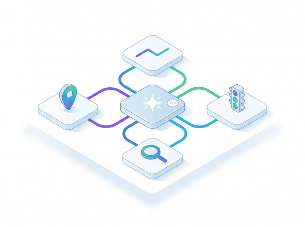Abstract MCP agent connecting MapQuest location, routing, search, and traffic services